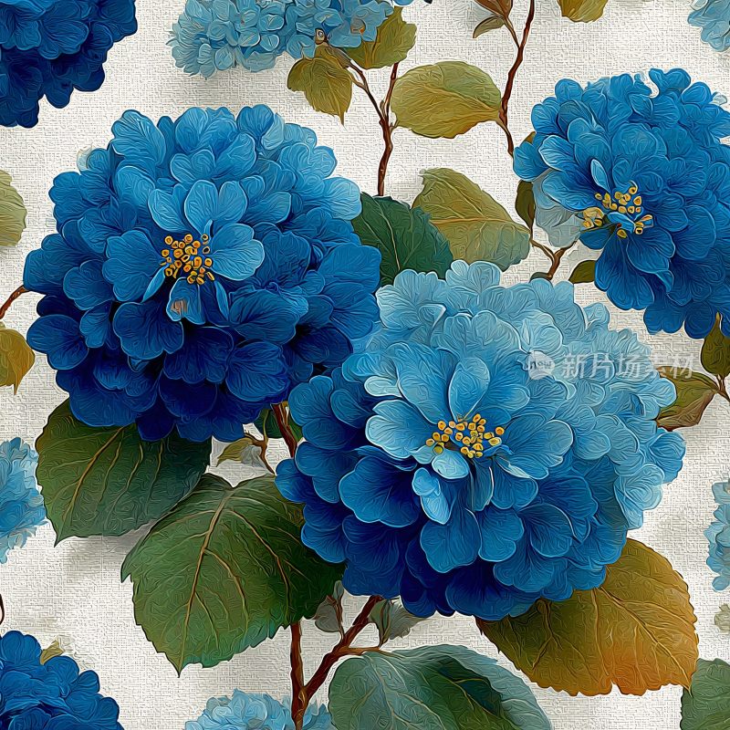 蓝色绣球花花卉图案