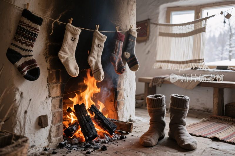 温馨壁炉袜场景