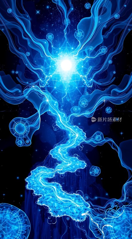 蓝色星云与光束交织