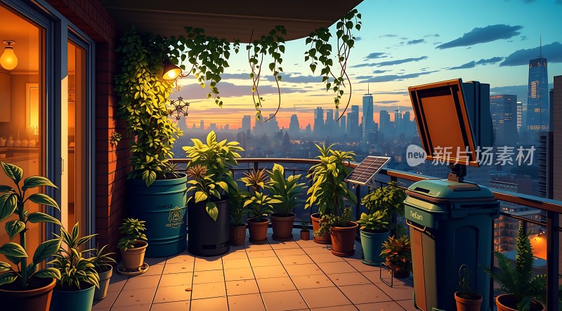 阳台绿意盎然城市天际线尽收眼底