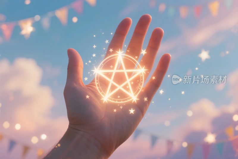 手托发光五角星