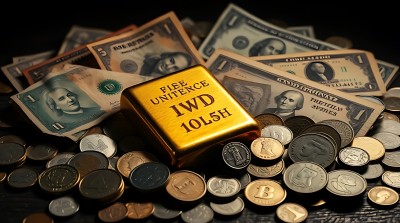 黄金、美元和硬币的组合