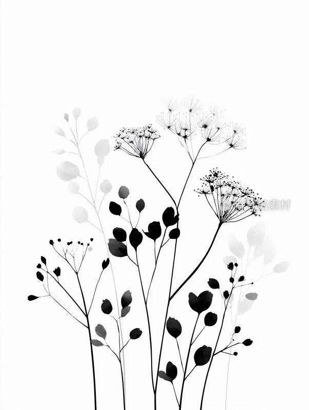 黑白花卉插画