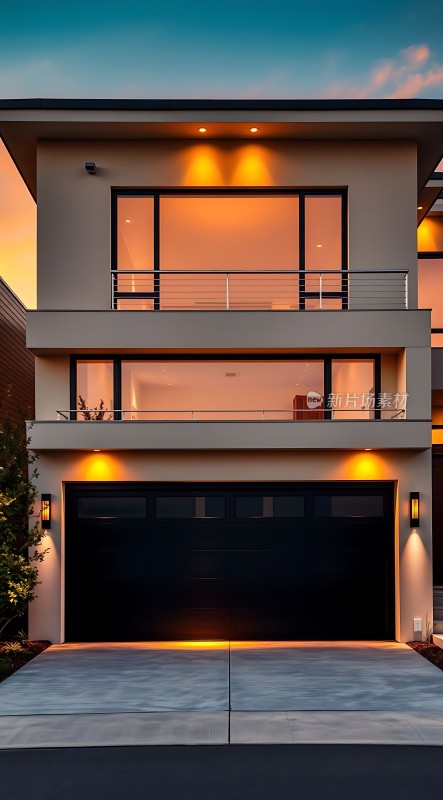 现代风格住宅温馨灯光下的优雅建筑