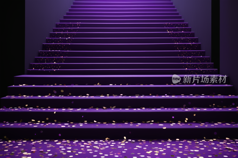 紫色的楼梯上五彩纸屑从黑暗的房间里掉下来