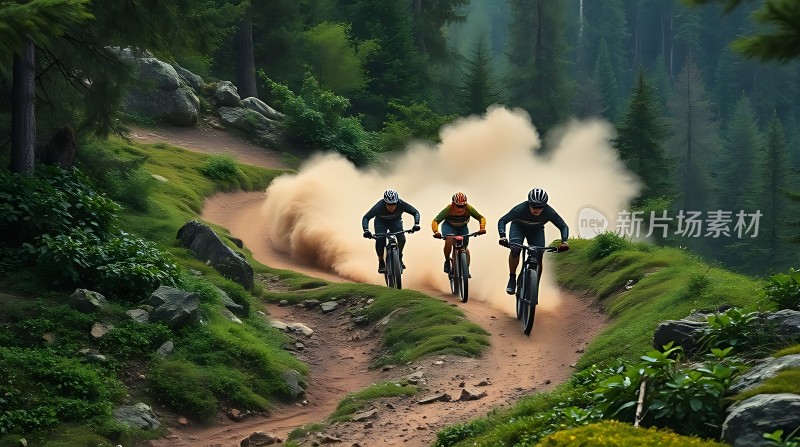 骑行者穿越森林小径