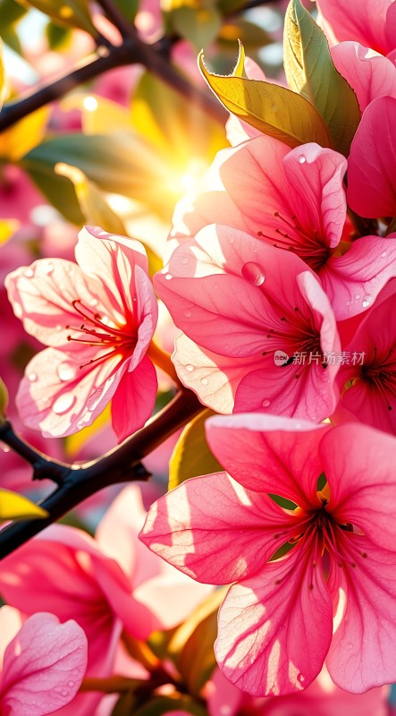 阳光下的粉红花朵绽放