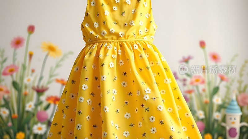 黄色碎花连衣裙清新自然适合春夏季节穿着