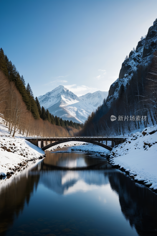 雪中的一条河高清风景摄影图片