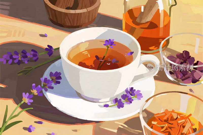 花草茶静物插画