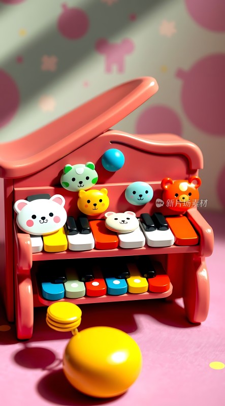 彩色钢琴与可爱玩偶的组合