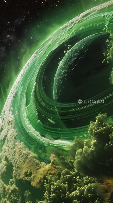 绿色星云环绕神秘星球