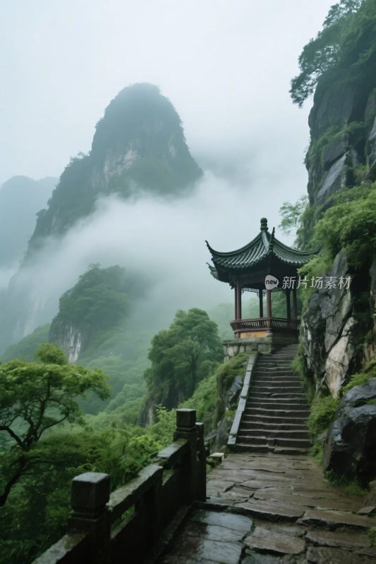 山水古亭风景图