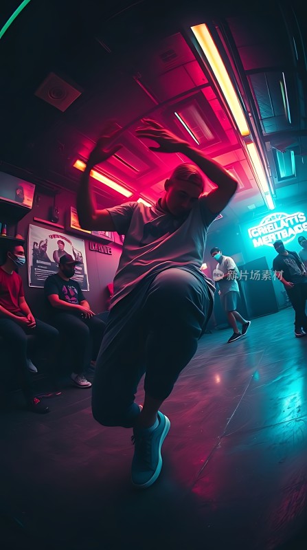 霓虹灯光下舞者翩翩起舞观众专注观看