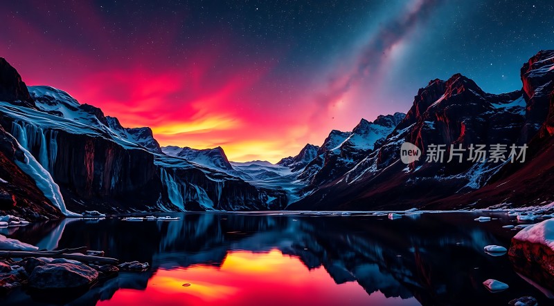 极光映照雪山湖畔