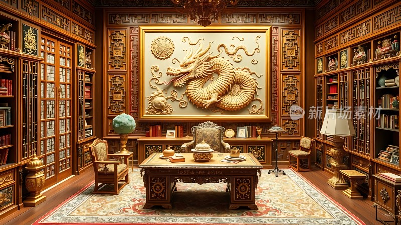 古韵书房龙纹书架古典家具书香门第