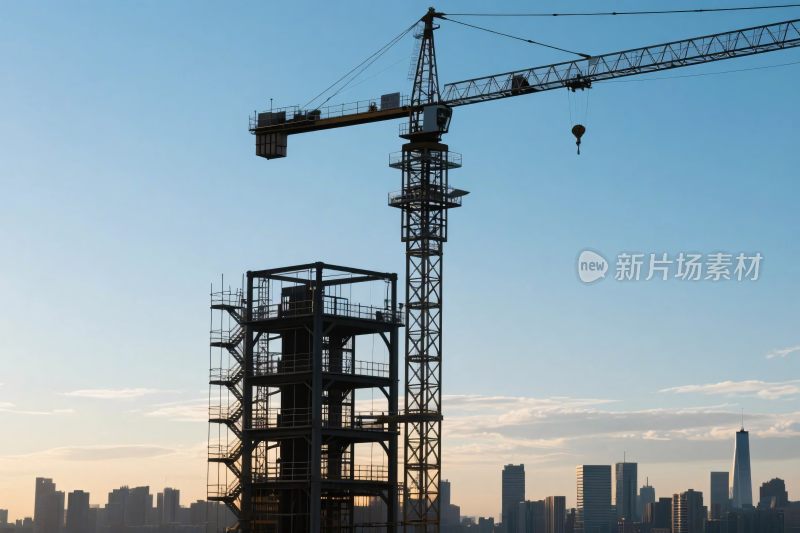 建筑工地塔吊与施工建筑