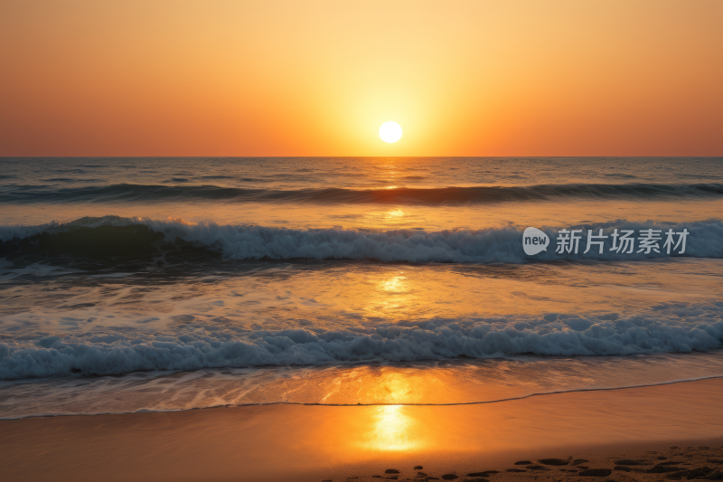 海上的日落海浪高清风景图片