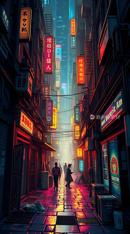 霓虹灯下的未来都市街道