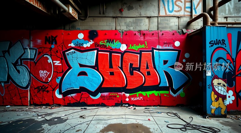 街头艺术色彩斑斓的涂鸦墙