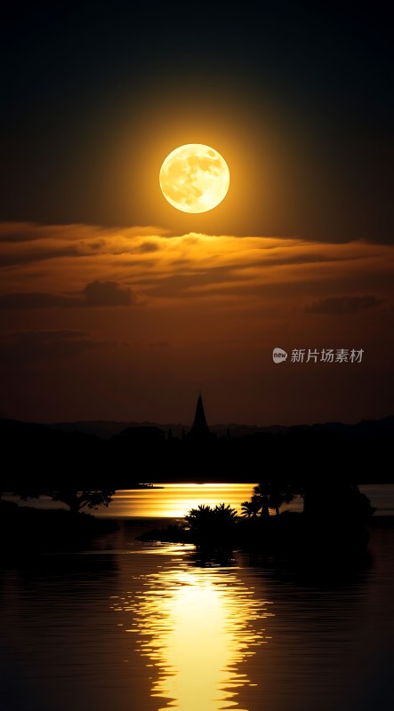 湖畔月影映波光静谧夜色入眼帘