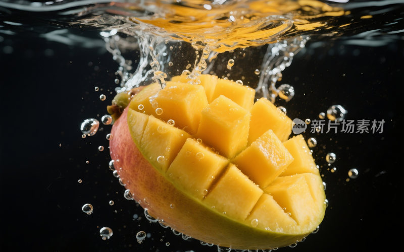 新鲜芒果掉入水中