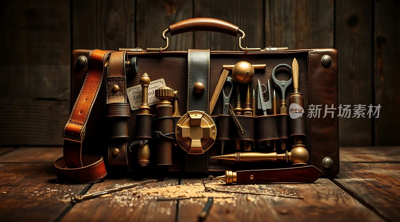 复古工具箱皮革与金属的结合