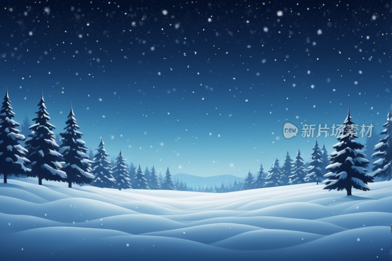 雪夜景松树飘雪高清背景图片