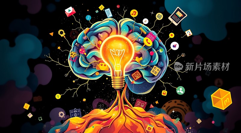 创意风暴大脑与灯泡的结合