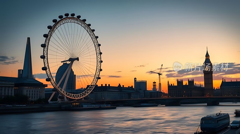伦敦眼与国会大厦日落美景