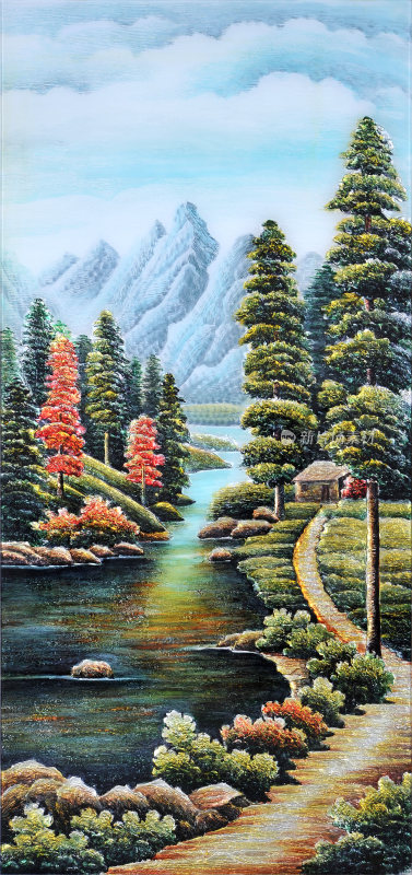 富水祥云油画屏风背景