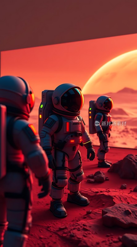 火星探索宇航员与红色星球