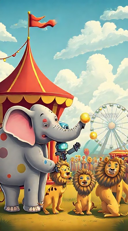 马戏团表演大象与狮子共舞