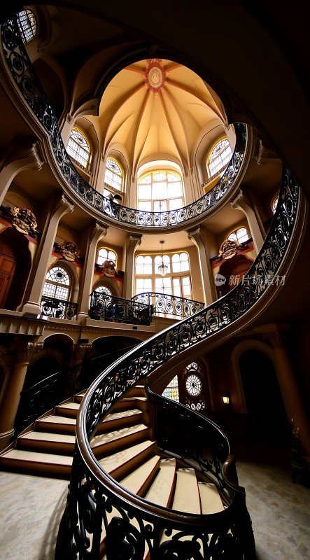 旋转楼梯下的宏伟建筑