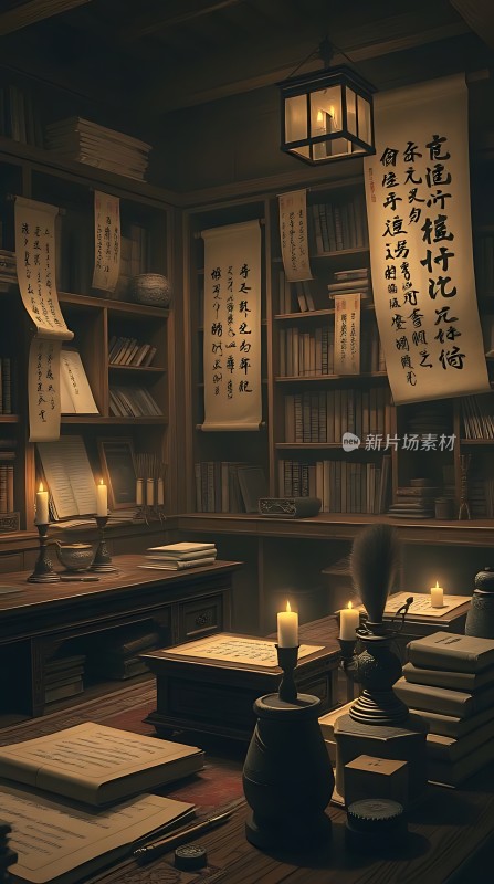 古风书房书卷飘香