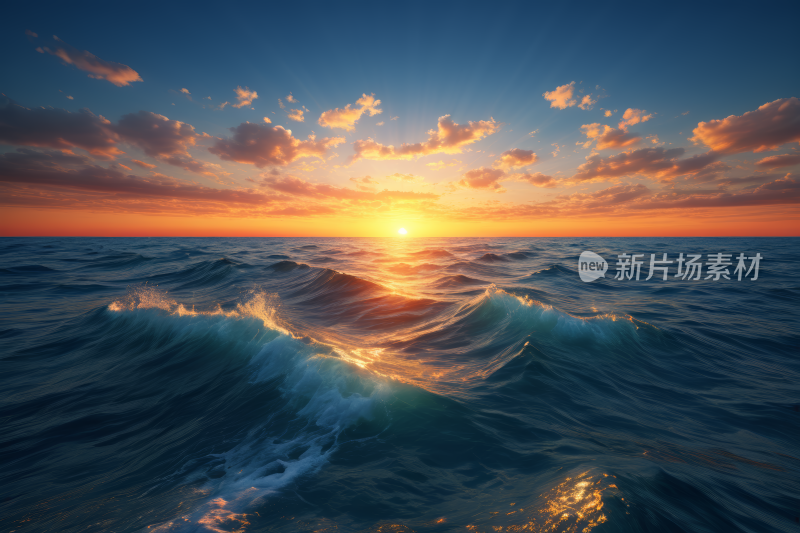 海上日落的掠影和海浪高清图片