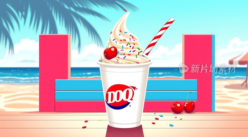 夏日海滩上的DQ冰淇淋