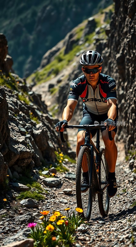 骑行者穿越山间小径享受自然之美