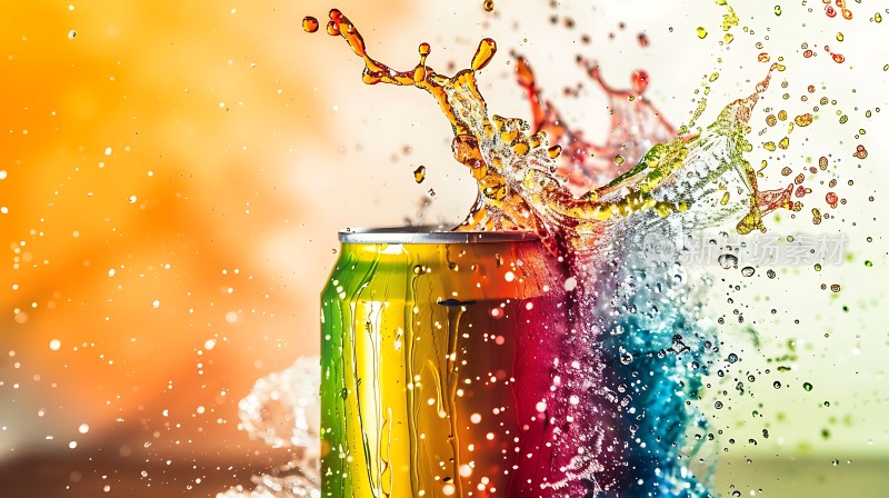 彩色饮料罐溅起的水花