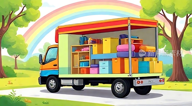 彩虹下的搬家卡车