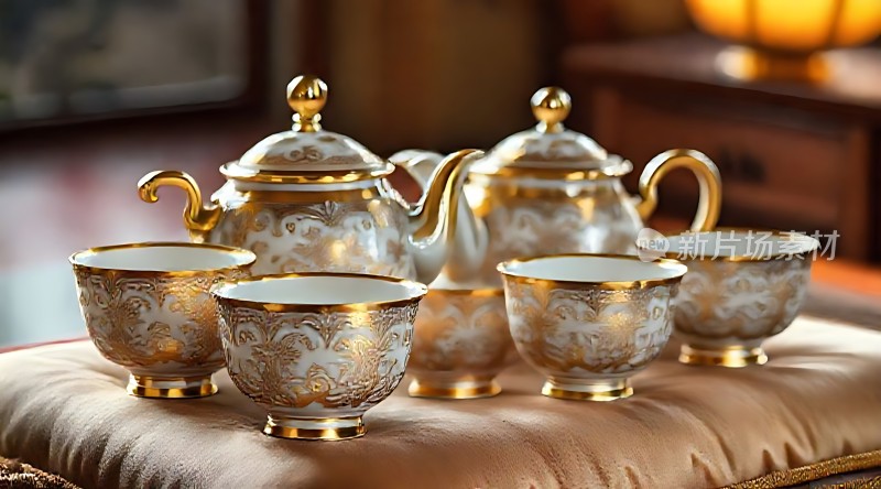 金边茶具优雅展示