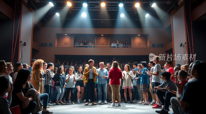 舞台聚光灯下观众热情鼓掌气氛热烈