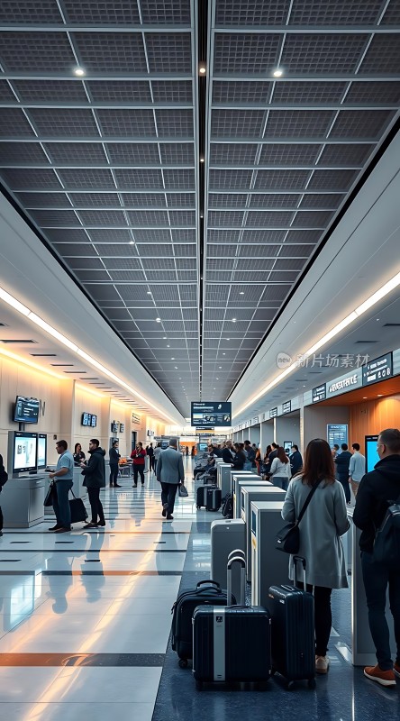 机场候机厅旅客排队办理登机手续
