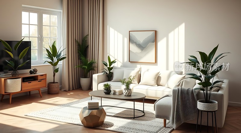现代简约客厅绿植环绕温馨舒适