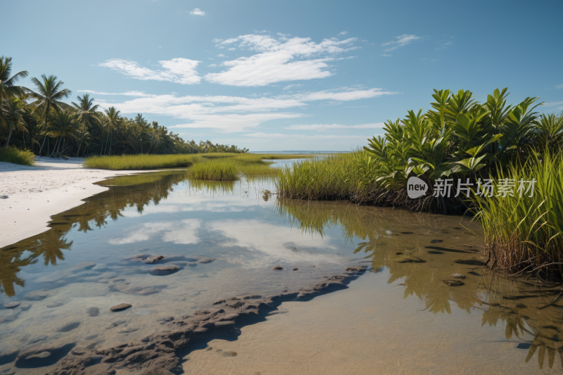 一条小水流穿过沙滩高清风景图片