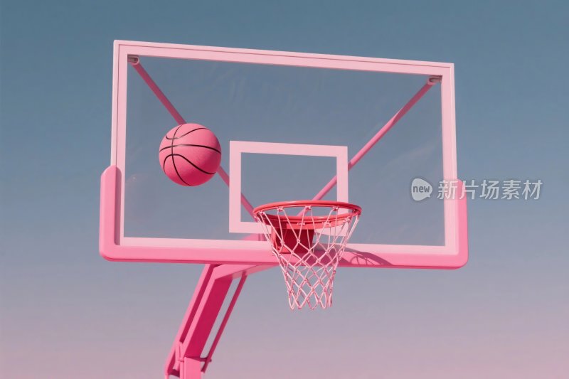 粉色篮球框与篮球插画