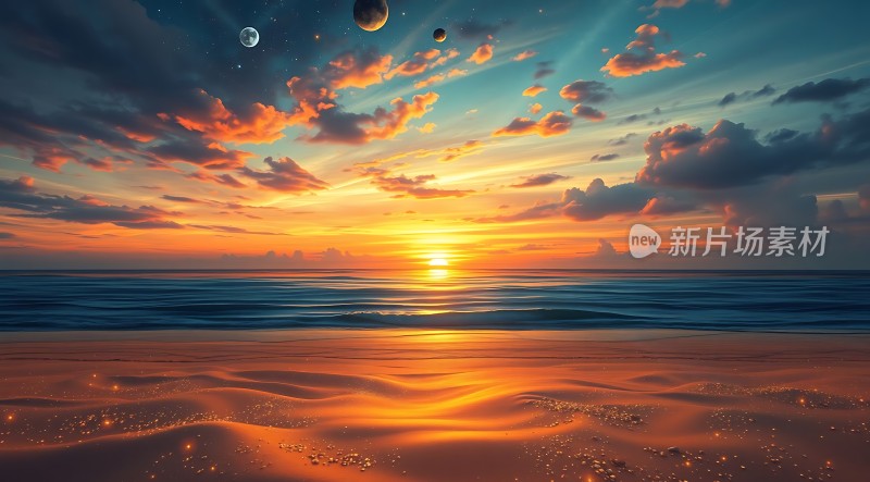 日落海滩星空奇景