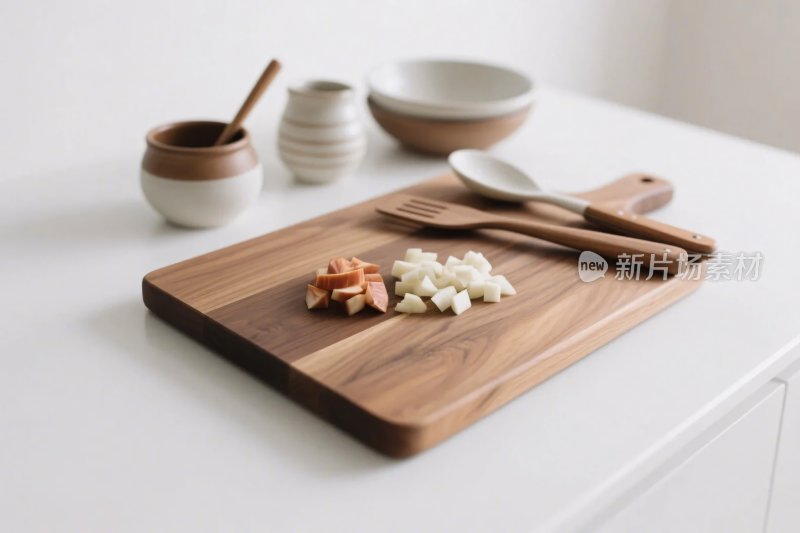 案板上的厨具与食材