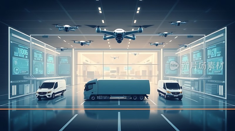 未来物流中心无人机与卡车协同作业