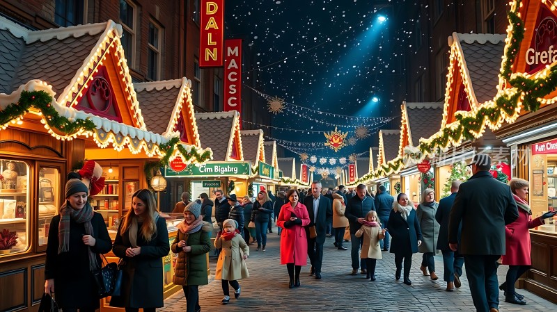 圣诞集市夜市繁华景象